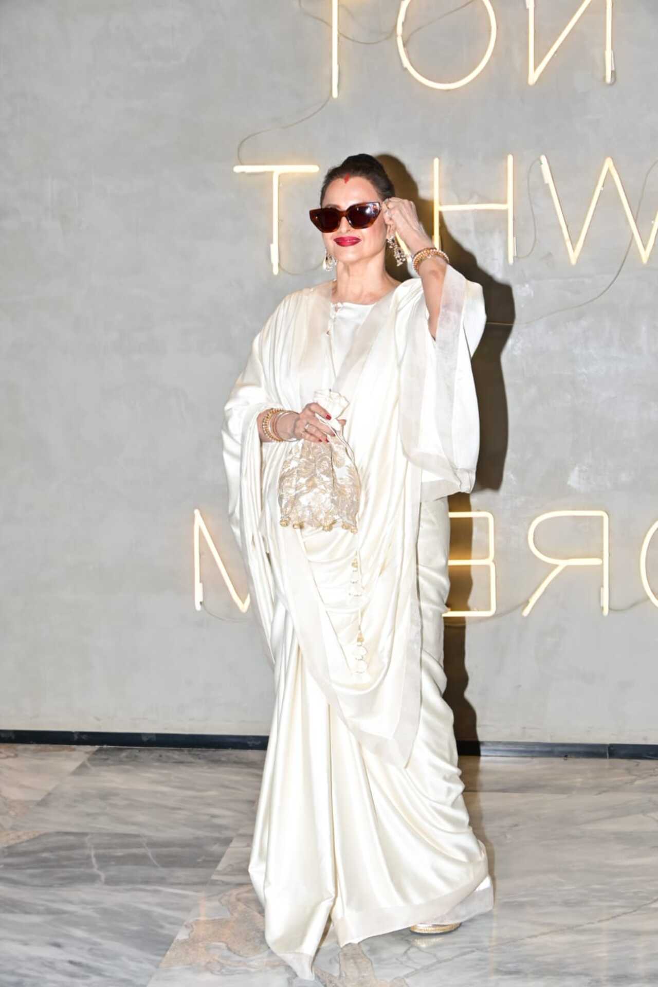 Rekha made a red carpet-worthy appearance in an ivory drape at the special screening of Daadi Ki Shaadi.